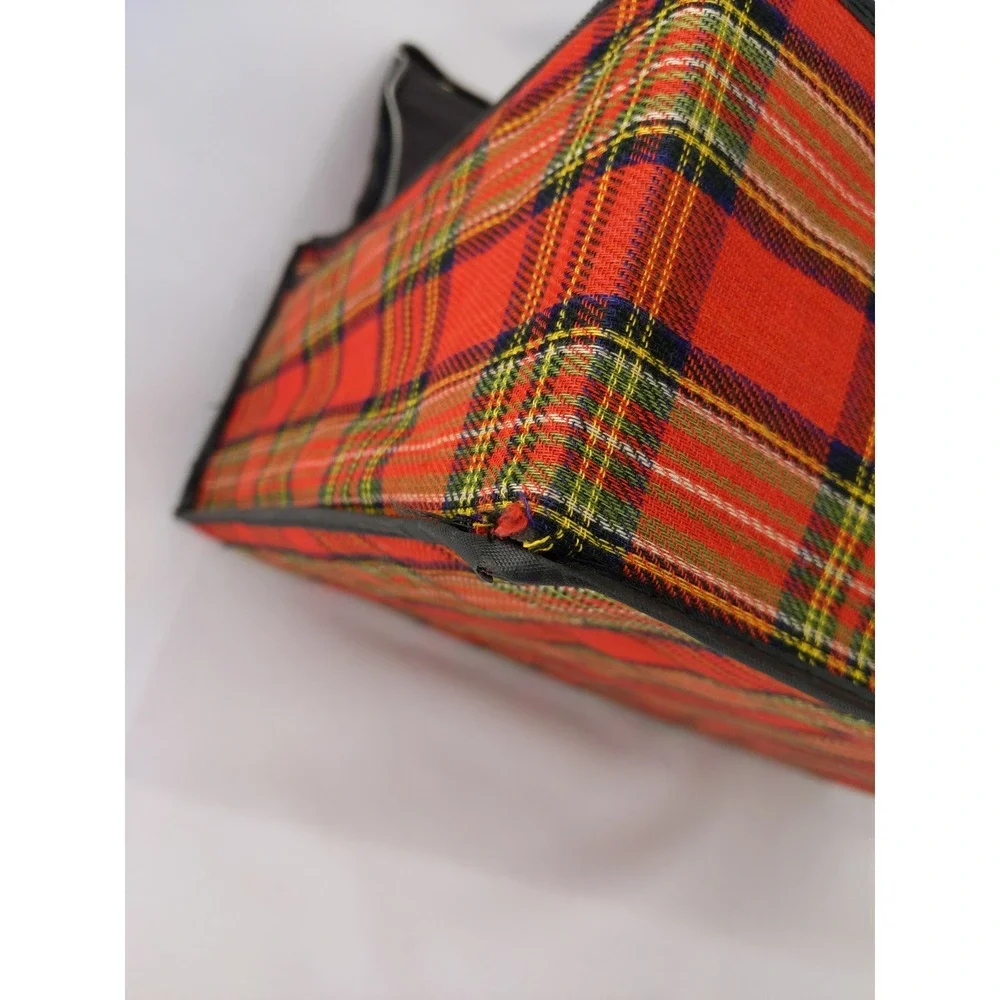 Vintage‎ 60s/70s Suitcase Red Plaid Folding Collapsible Travel Bag Carry On